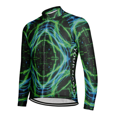 Customized Fluorescent Green Data Stream Men's Cycling Jersey Long Sleeve