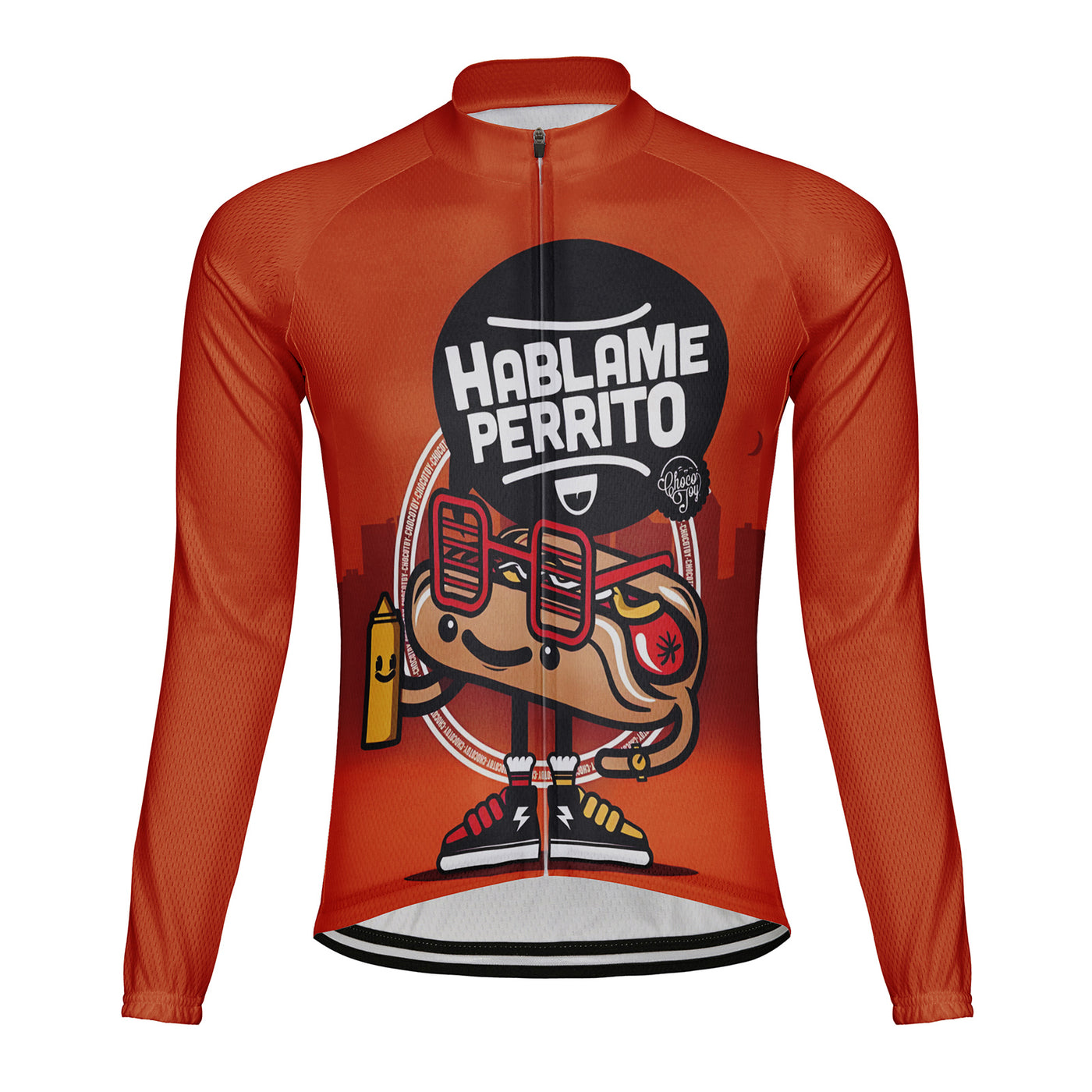 Customized Hablame Perrito Men's Winter Thermal Fleece Cycling Jersey Long Sleeve