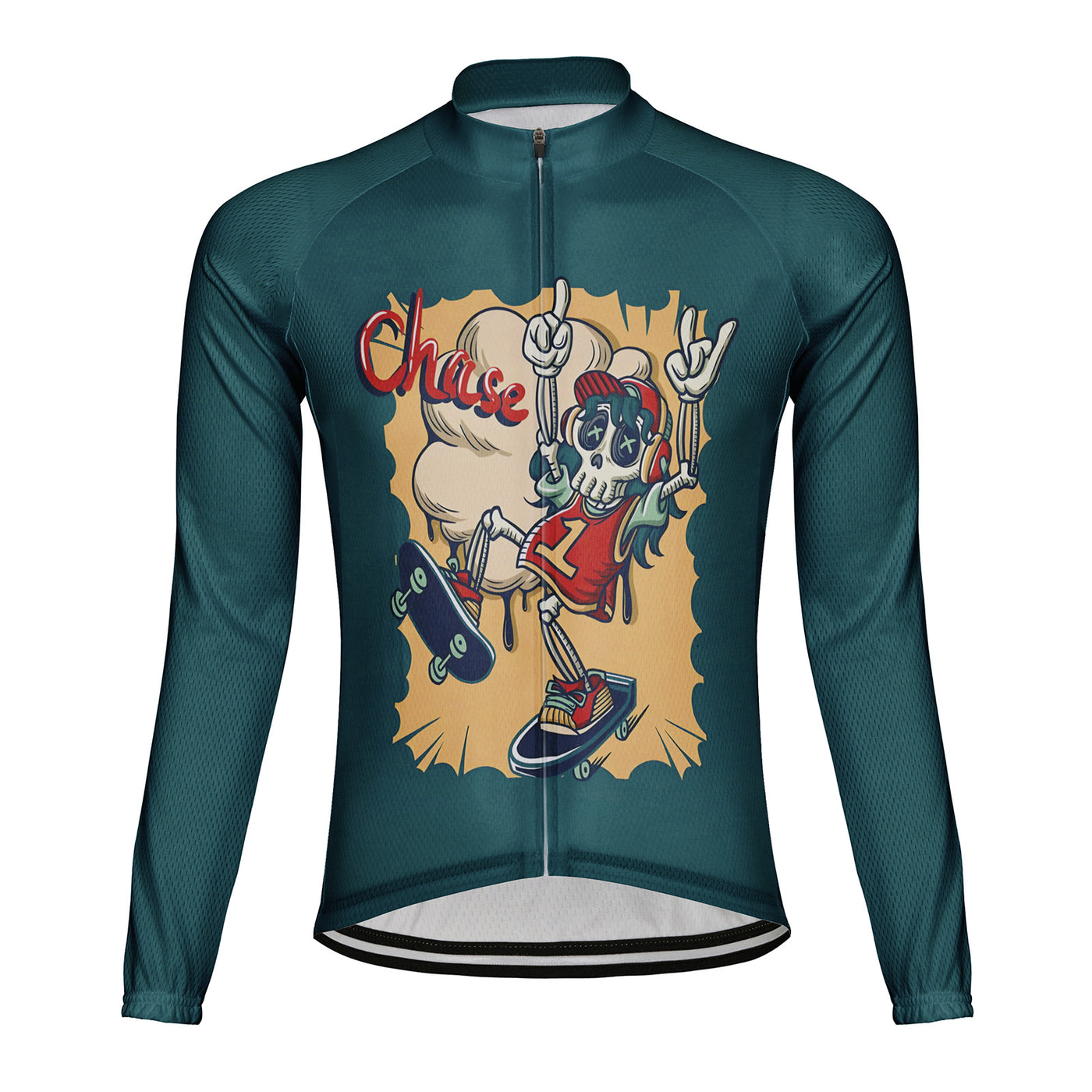Customized Little Skull Men's Winter Thermal Fleece Cycling Jersey Long Sleeve