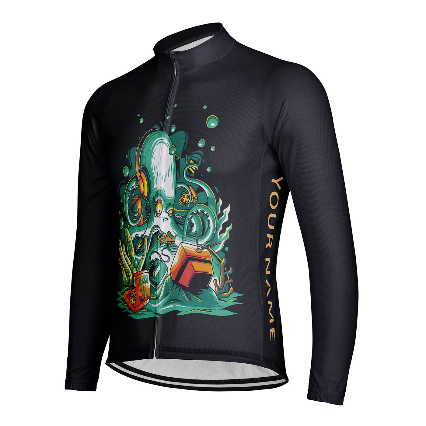 Customized Eight Claw Fish Men's Winter Thermal Fleece Cycling Jersey Long Sleeve