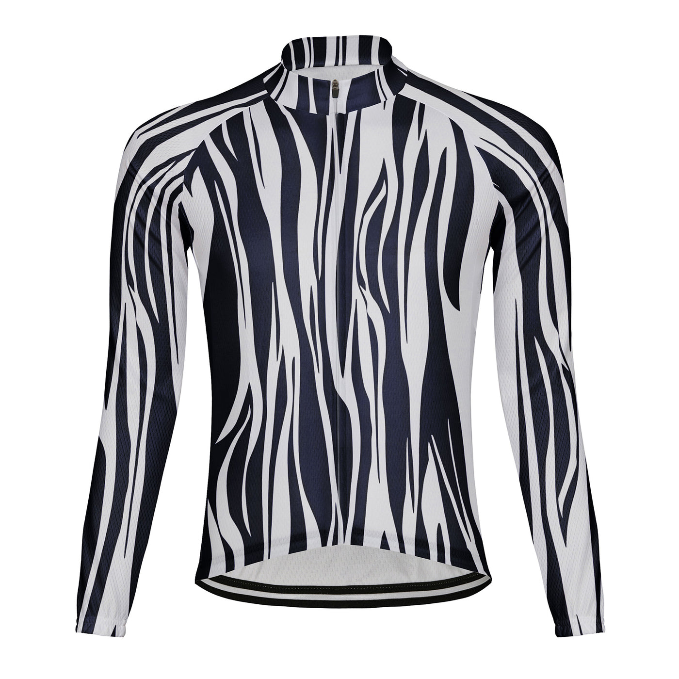 Customized Blue And White Wave Texture Men's Winter Thermal Fleece Cycling Jersey Long Sleeve