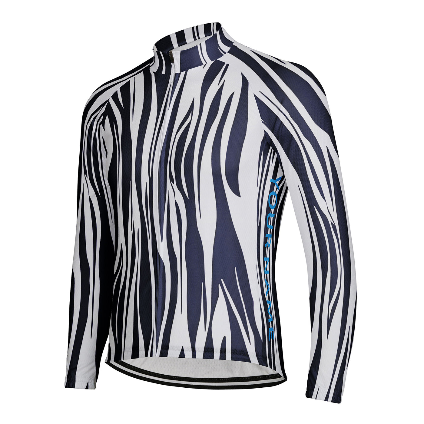 Customized Blue And White Wave Texture Men's Winter Thermal Fleece Cycling Jersey Long Sleeve