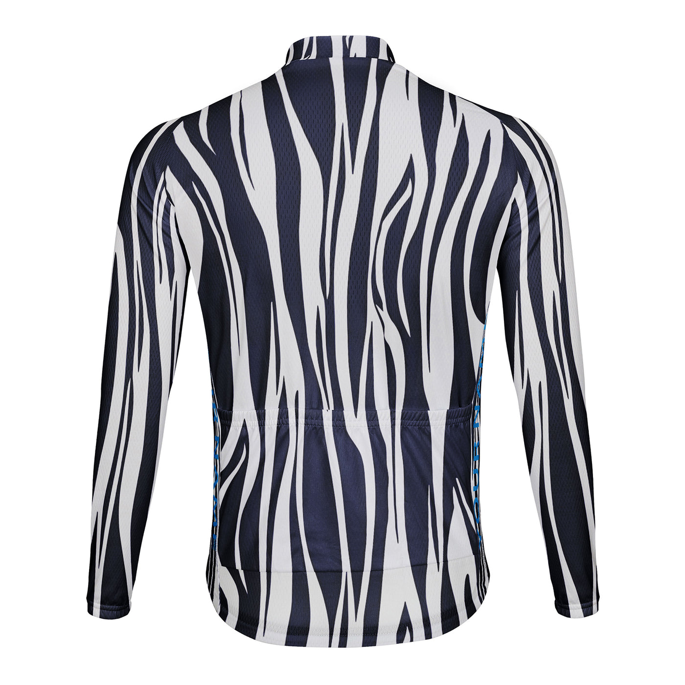 Customized Blue And White Wave Texture Men's Winter Thermal Fleece Cycling Jersey Long Sleeve