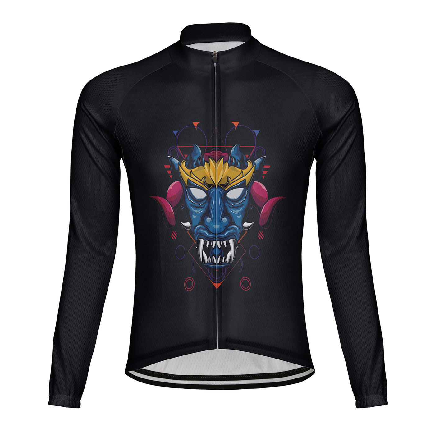 Customized Blue Faced Demon Head Men's Winter Thermal Fleece Cycling Jersey Long Sleeve