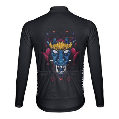 Customized Blue Faced Demon Head Men's Winter Thermal Fleece Cycling Jersey Long Sleeve