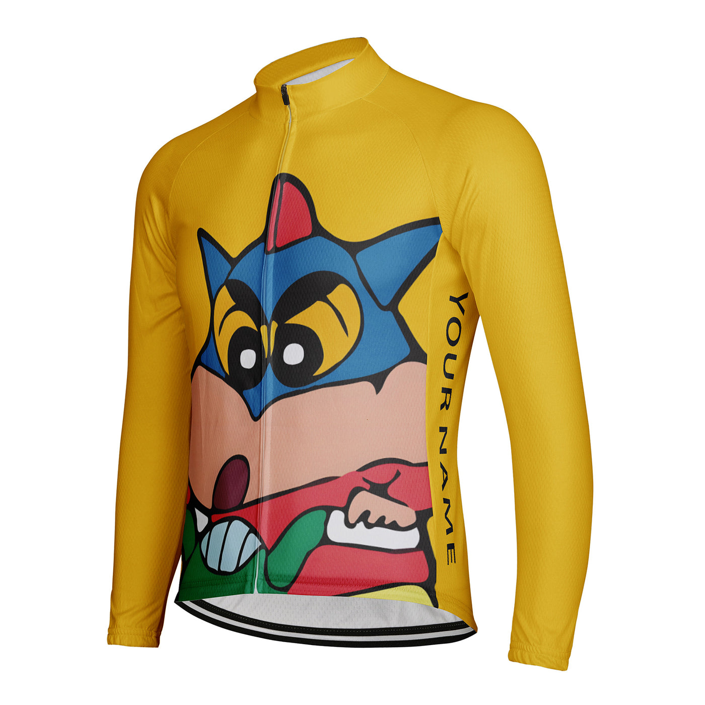 Customized Blue Hat Cute Mouse Men's Winter Thermal Fleece Cycling Jersey Long Sleeve