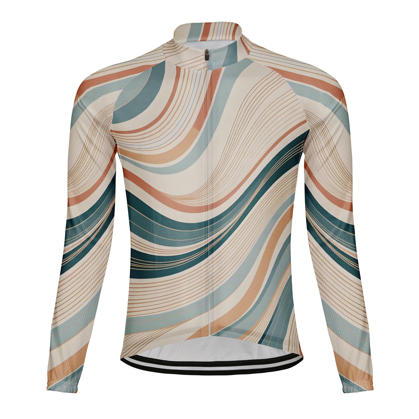 Customized The Symphony Of Warm Blue And Orange Waves Men's Cycling Jersey Long Sleeve