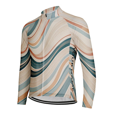 Customized The Symphony Of Warm Blue And Orange Waves Men's Cycling Jersey Long Sleeve