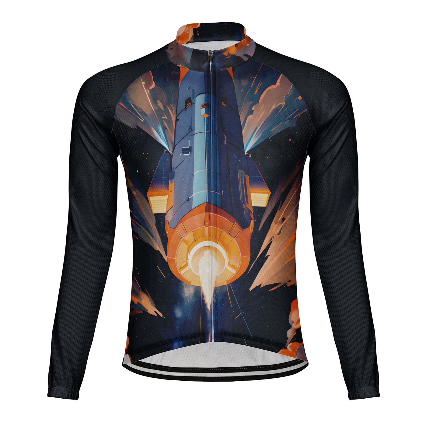 Customized Rocket Takeoff Men's Winter Thermal Fleece Cycling Jersey Long Sleeve