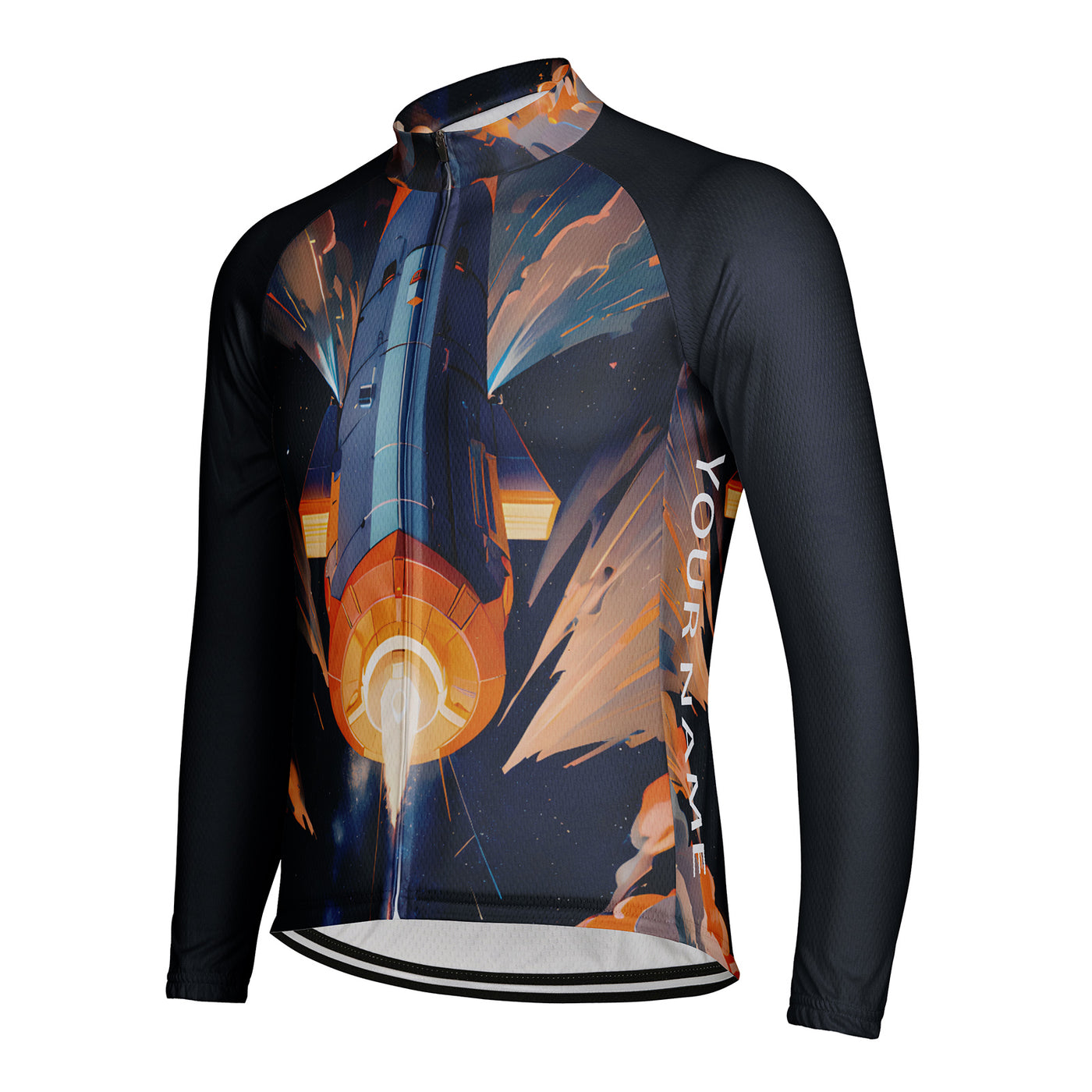 Customized Rocket Takeoff Men's Winter Thermal Fleece Cycling Jersey Long Sleeve