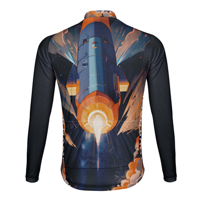 Customized Rocket Takeoff Men's Winter Thermal Fleece Cycling Jersey Long Sleeve