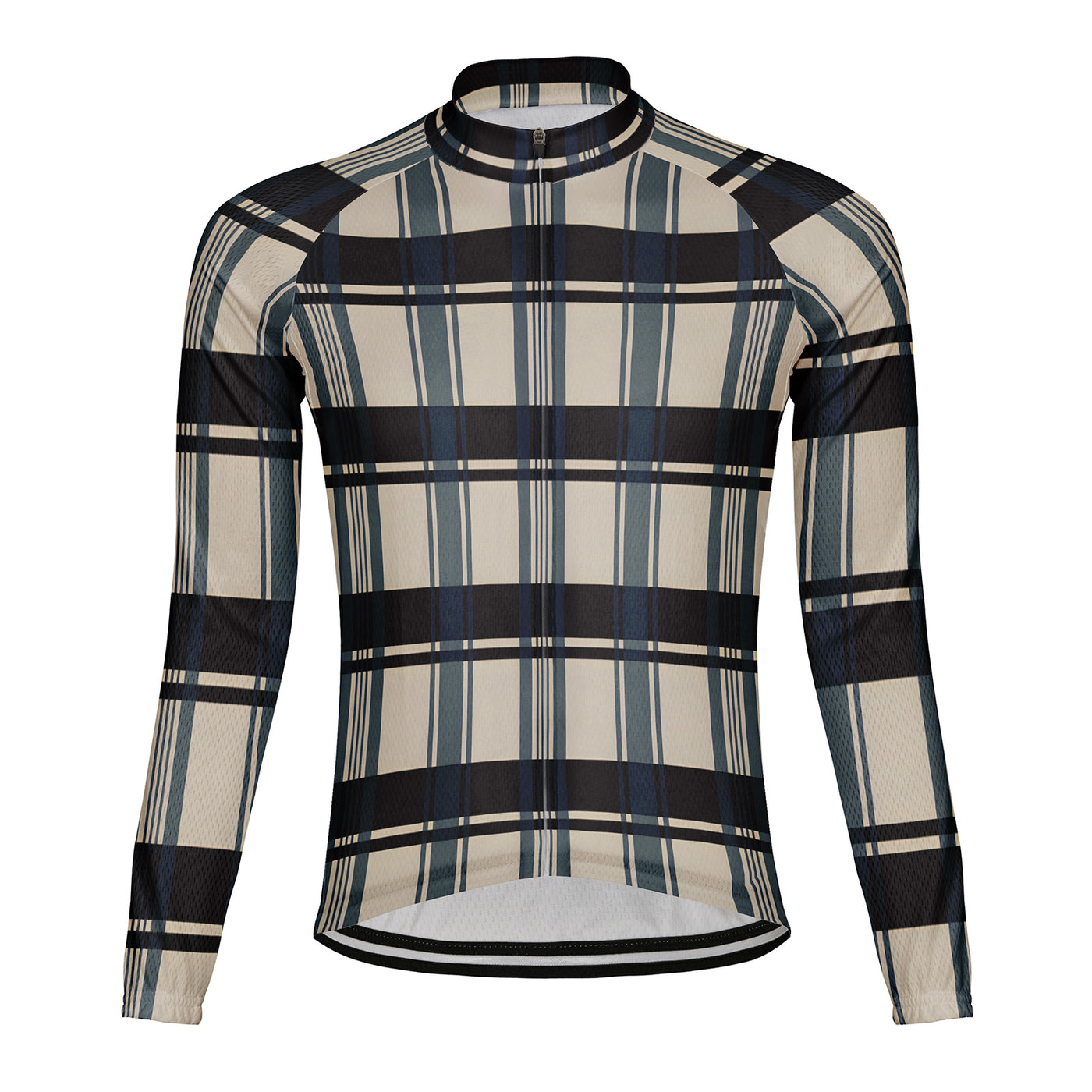 Customized Grid Stripes Men's Winter Thermal Fleece Cycling Jersey Long Sleeve