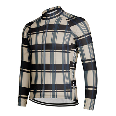 Customized Grid Stripes Men's Winter Thermal Fleece Cycling Jersey Long Sleeve