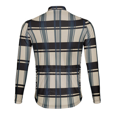 Customized Grid Stripes Men's Winter Thermal Fleece Cycling Jersey Long Sleeve