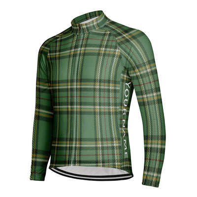Customized Grid Stripes Men's Winter Thermal Fleece Cycling Jersey Long Sleeve