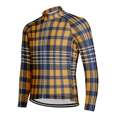 Customized Grid Stripes Men's Winter Thermal Fleece Cycling Jersey Long Sleeve