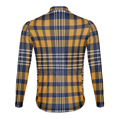 Customized Grid Stripes Men's Winter Thermal Fleece Cycling Jersey Long Sleeve