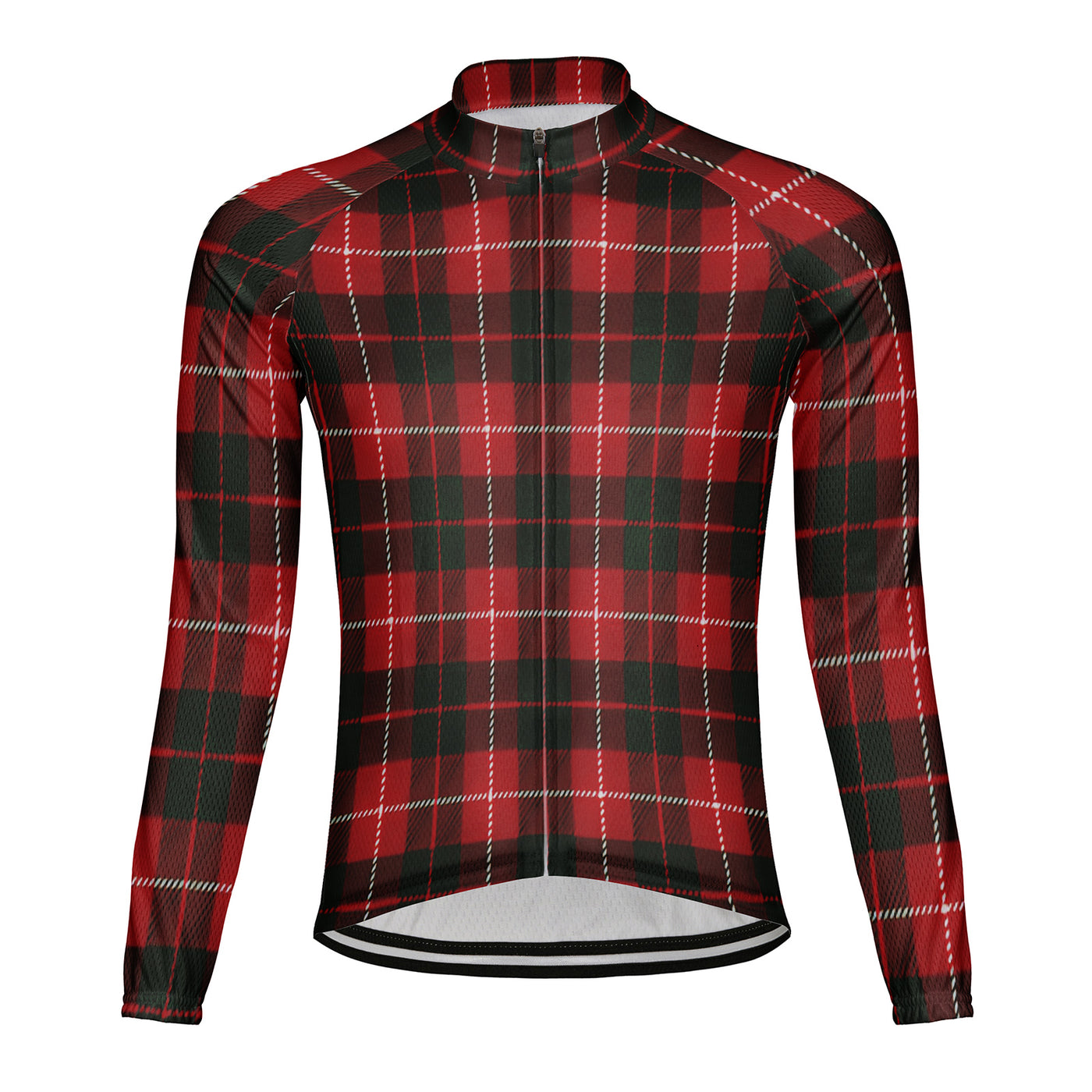 Customized Grid Stripes Men's Winter Thermal Fleece Cycling Jersey Long Sleeve