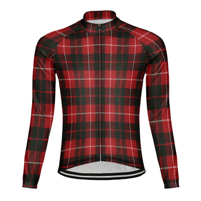 Customized Grid Stripes Men's Winter Thermal Fleece Cycling Jersey Long Sleeve