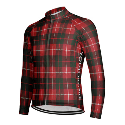 Customized Grid Stripes Men's Winter Thermal Fleece Cycling Jersey Long Sleeve