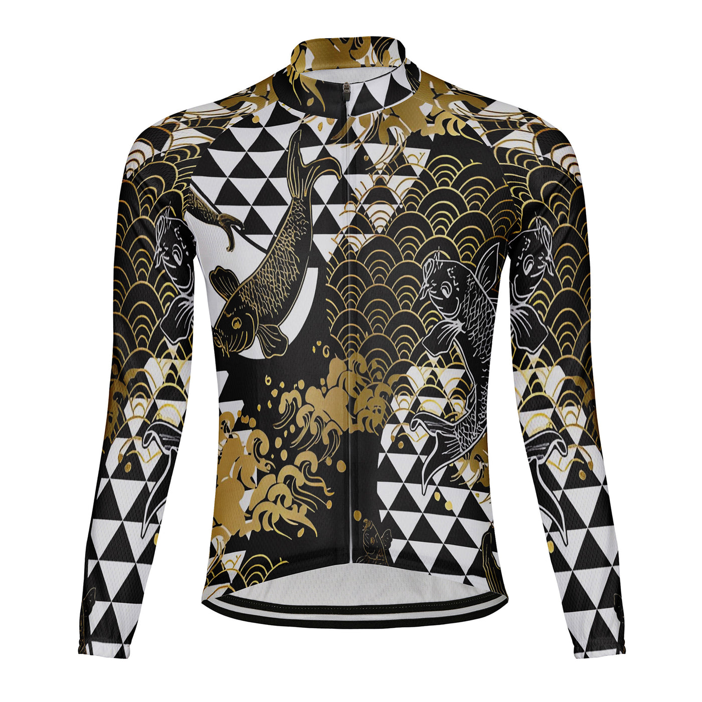 Customized Kimono pattern Men's Winter Thermal Fleece Cycling Jersey Long Sleeve