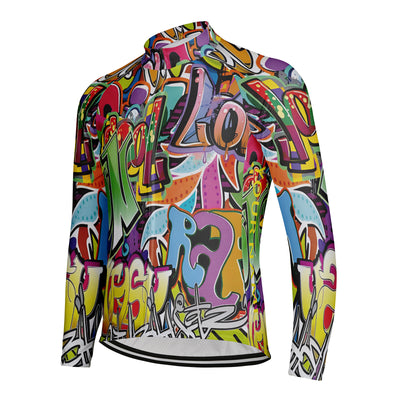 Customized Graffiti Wall Men's Winter Thermal Fleece Cycling Jersey Long Sleeve