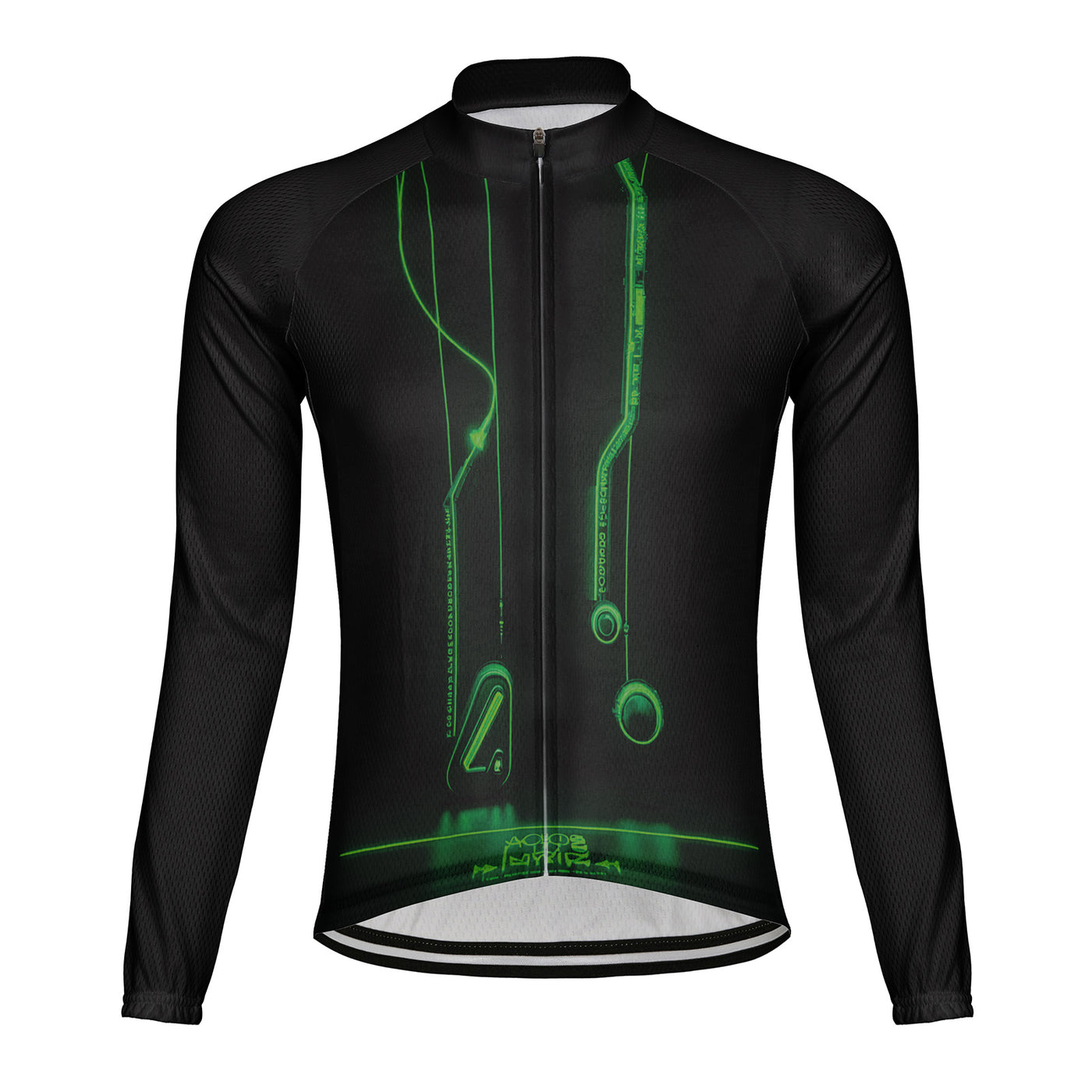 Customized Neon Green Cyber Line Men's Winter Thermal Fleece Cycling Jersey Long Sleeve