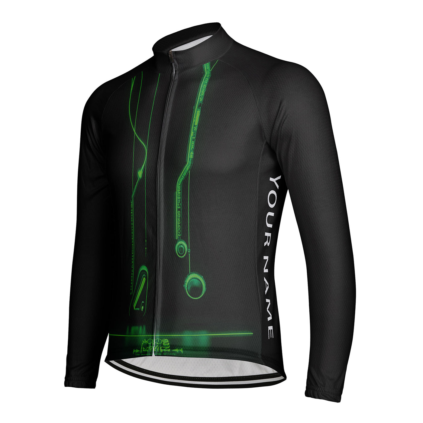 Customized Neon Green Cyber Line Men's Cycling Jersey Long Sleeve