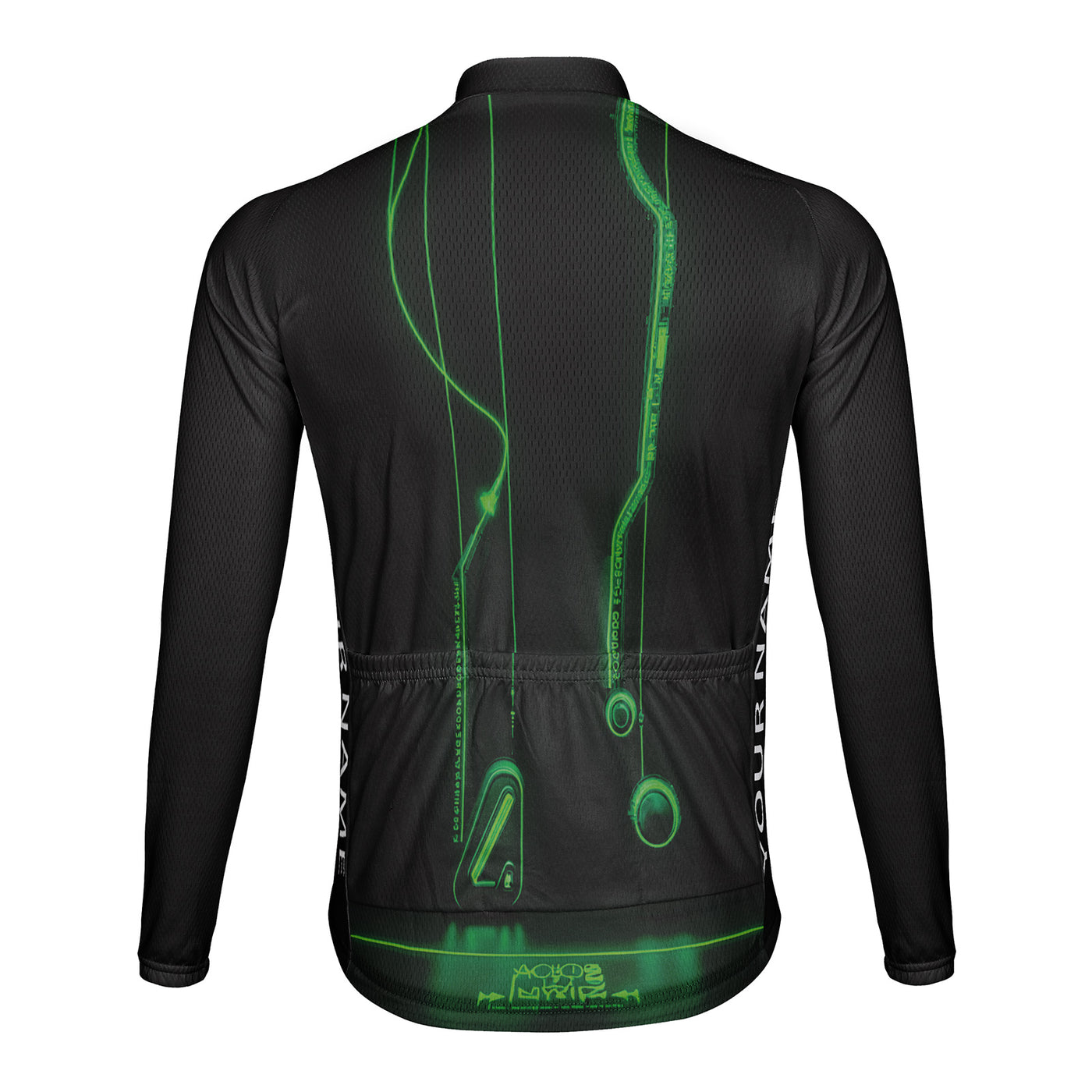 Customized Neon Green Cyber Line Men's Cycling Jersey Long Sleeve