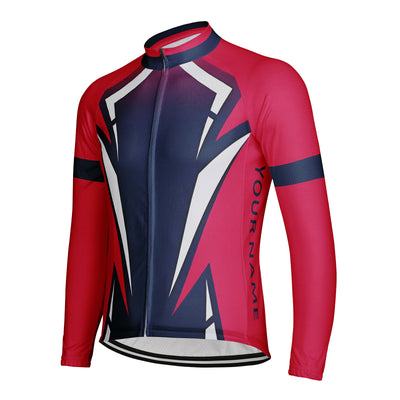 Customized Red Flame Blade Men's Winter Thermal Fleece Cycling Jersey Long Sleeve