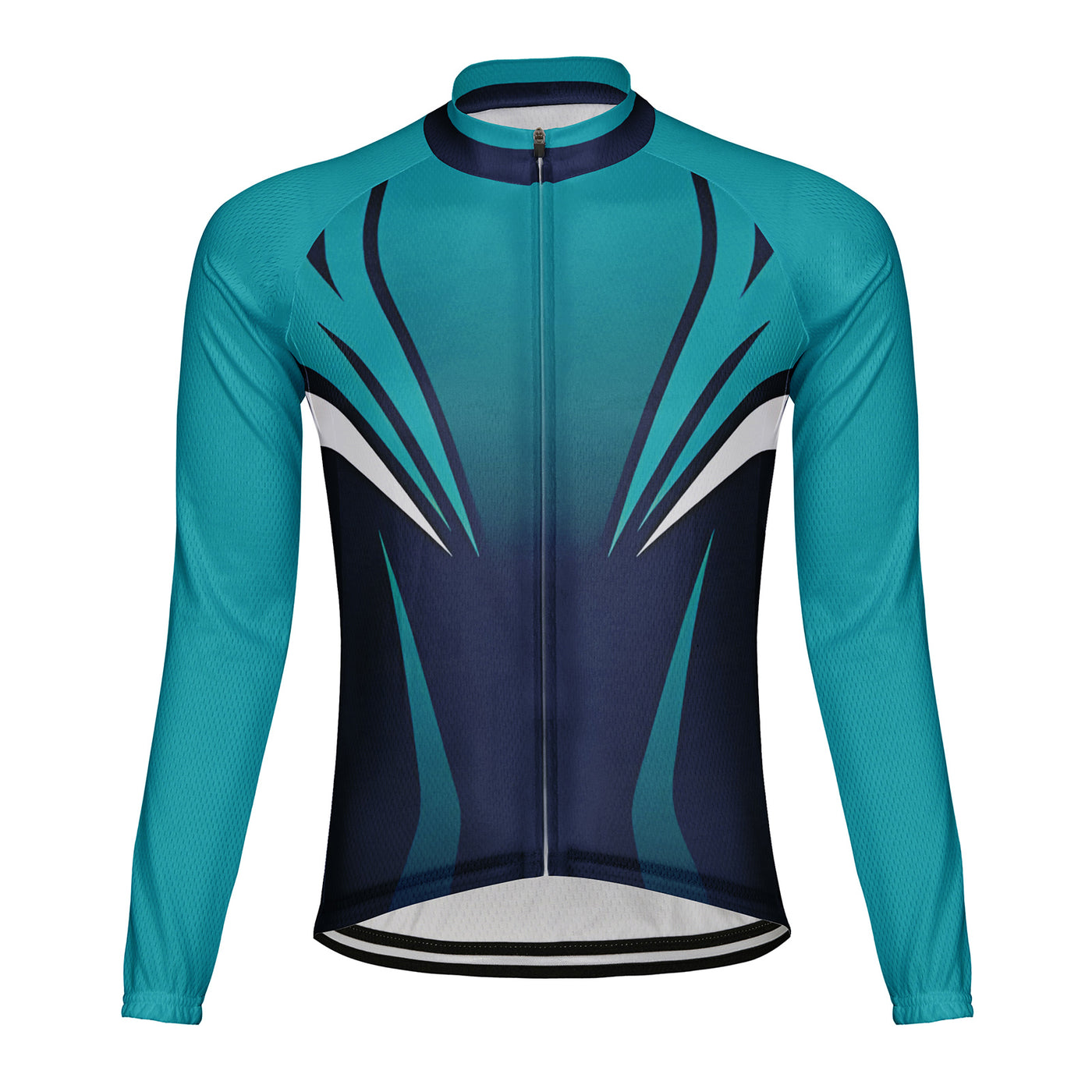 Customized Deep Blue Flow Shadow Men's Winter Thermal Fleece Cycling Jersey Long Sleeve