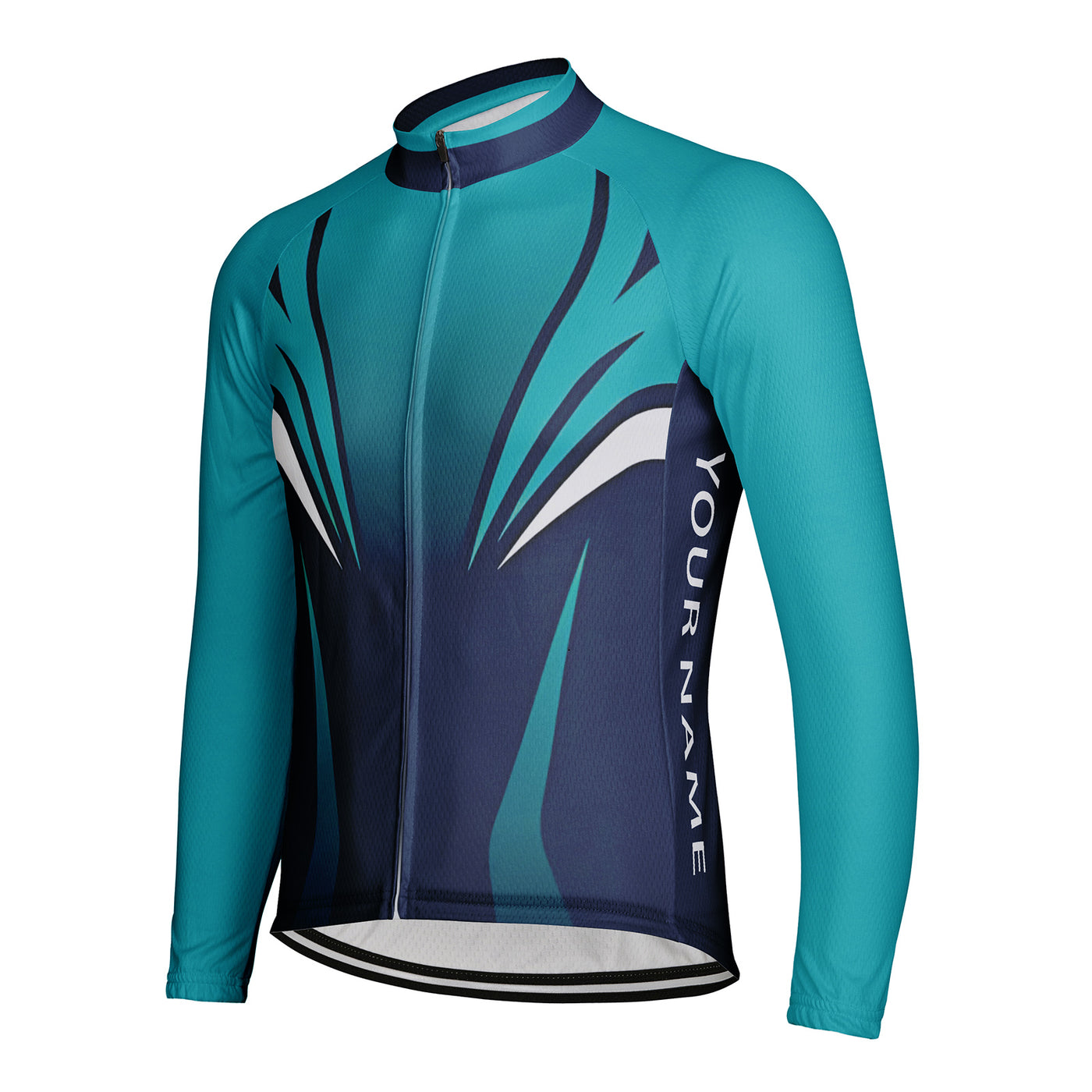 Customized Deep Blue Flow Shadow Men's Winter Thermal Fleece Cycling Jersey Long Sleeve