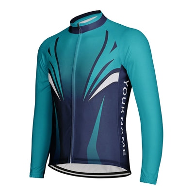 Customized Deep Blue Flow Shadow Men's Winter Thermal Fleece Cycling Jersey Long Sleeve