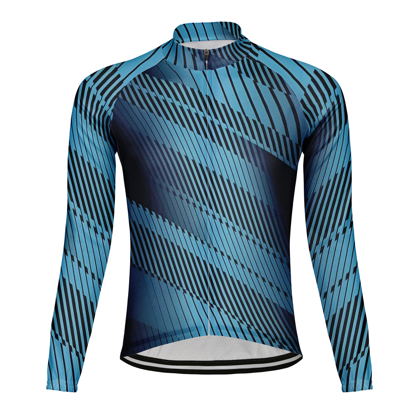 Customized Deep Blue Edge Line Men's Winter Thermal Fleece Cycling Jersey Long Sleeve