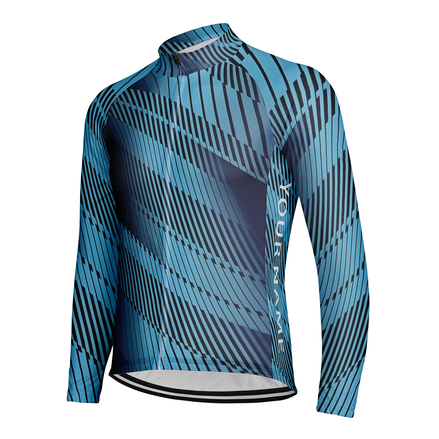 Customized Deep Blue Edge Line Men's Winter Thermal Fleece Cycling Jersey Long Sleeve