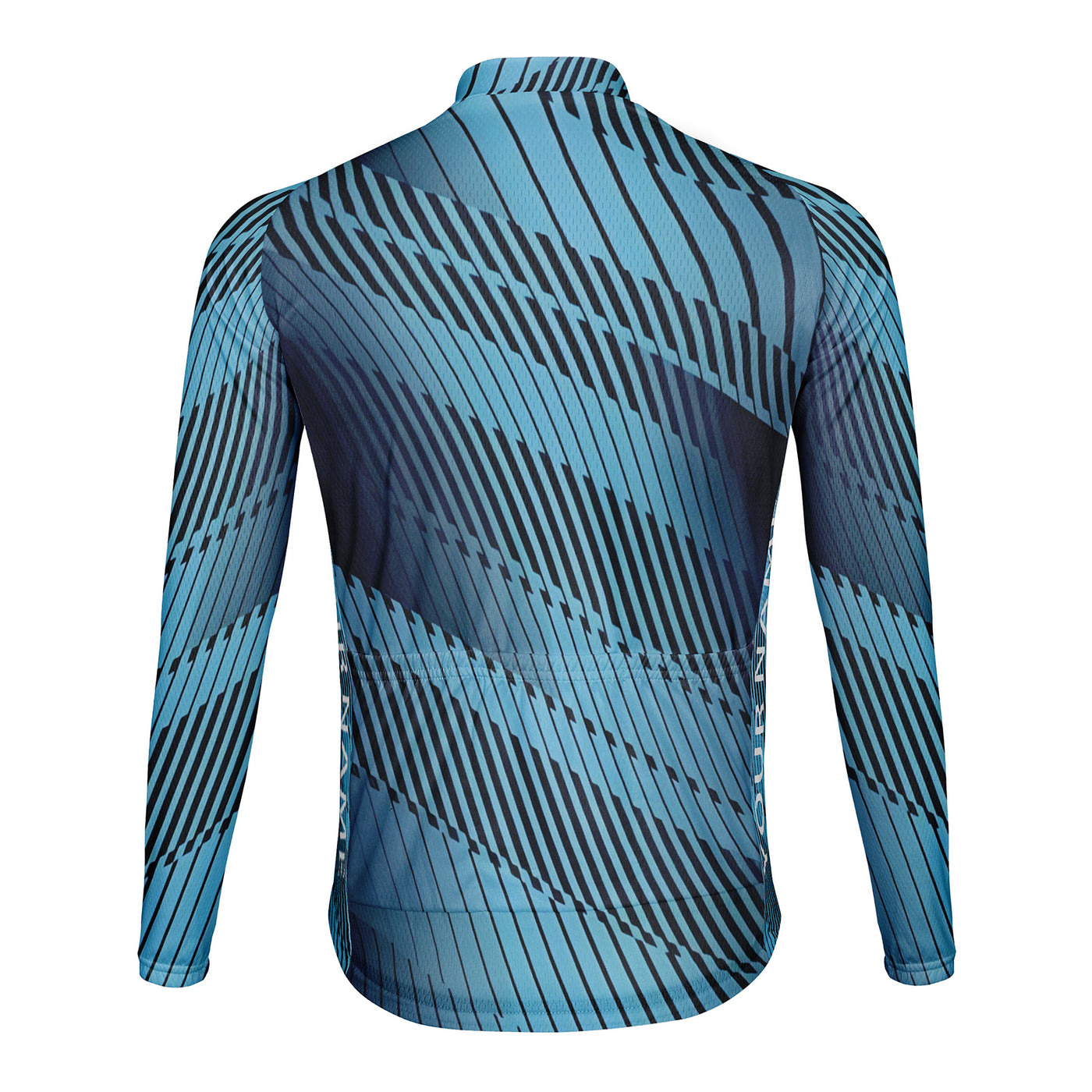 Customized Deep Blue Edge Line Men's Winter Thermal Fleece Cycling Jersey Long Sleeve