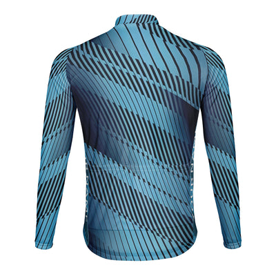 Customized Deep Blue Edge Line Men's Winter Thermal Fleece Cycling Jersey Long Sleeve