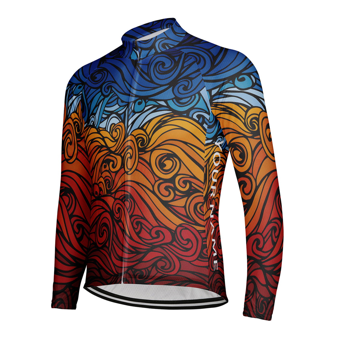 Customized Blue Orange Abstract Stripe Men's Cycling Jersey Long Sleeve