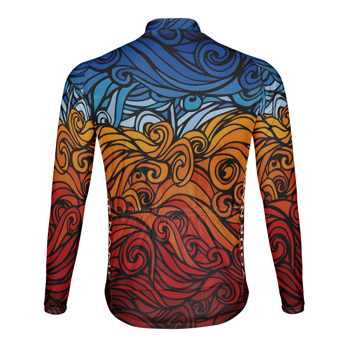 Customized Blue Orange Abstract Stripe Men's Cycling Jersey Long Sleeve