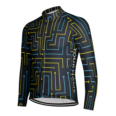 Customized Line Circuit Abstraction Men's Cycling Jersey Long Sleeve