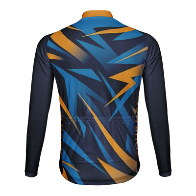 Customized Geometric Lines Men's Winter Thermal Fleece Cycling Jersey Long Sleeve