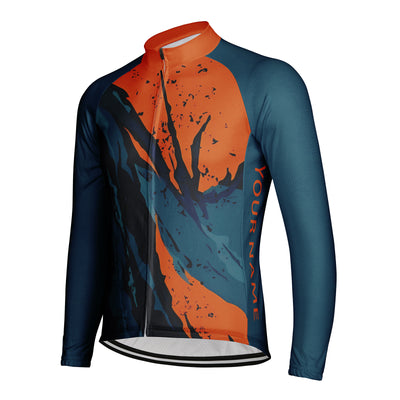 Customized Orange Crack Men's Winter Thermal Fleece Cycling Jersey Long Sleeve