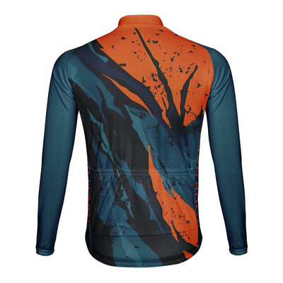 Customized Orange Crack Men's Winter Thermal Fleece Cycling Jersey Long Sleeve