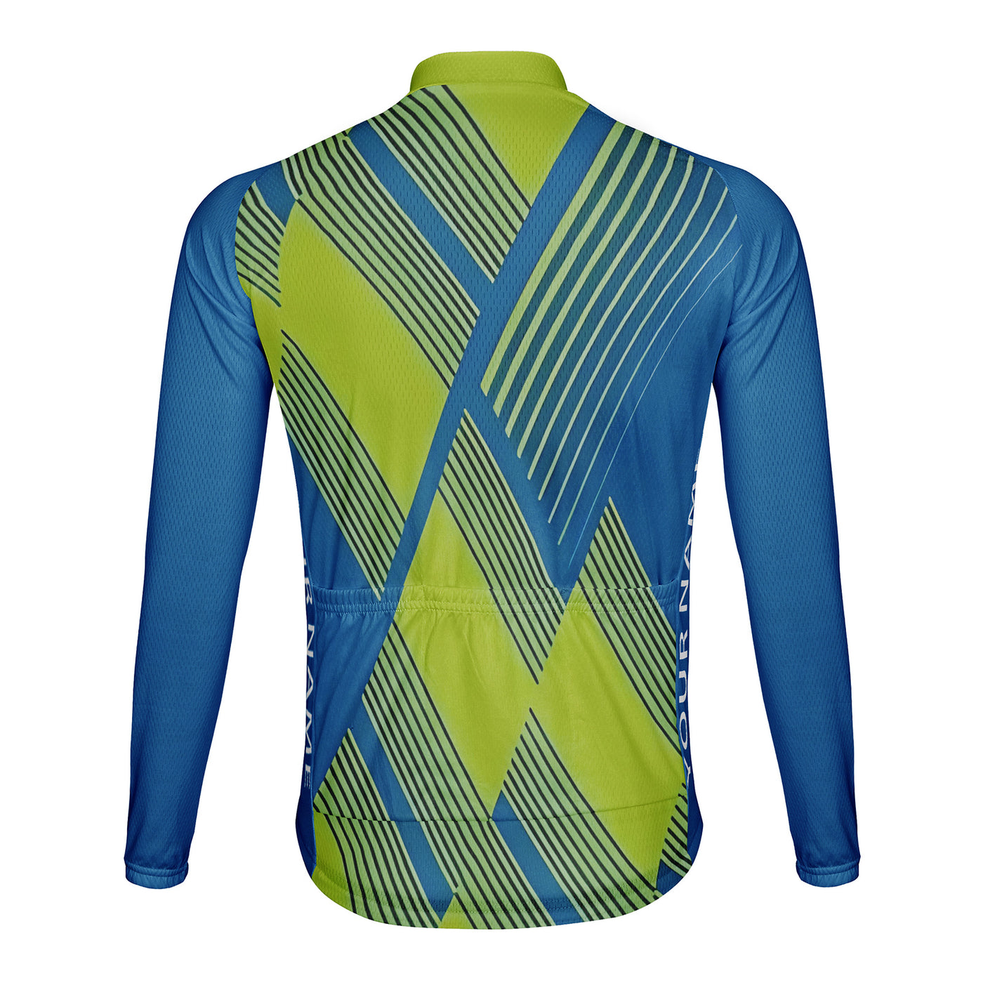 Customized Blue Green Diagonal Line Men's Winter Thermal Fleece Cycling Jersey Long Sleeve