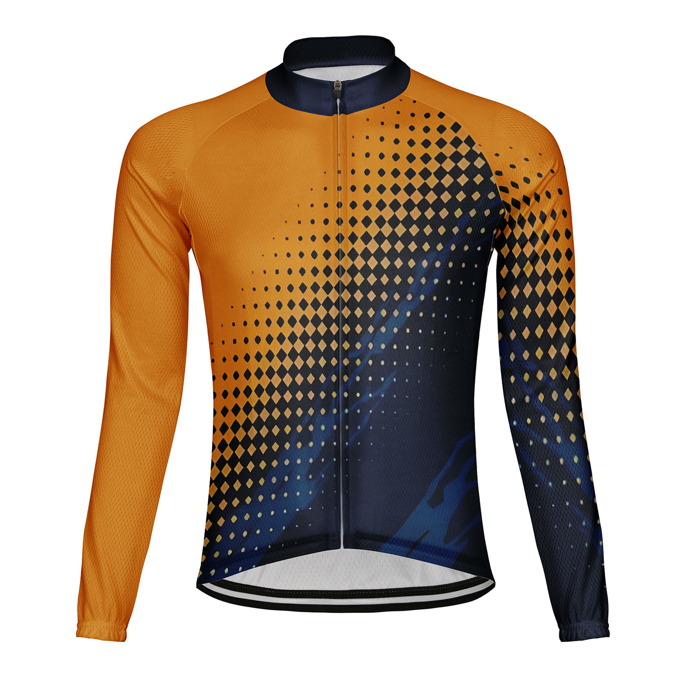 Customized Golden Diamond Dot Matrix Men's Winter Thermal Fleece Cycling Jersey Long Sleeve