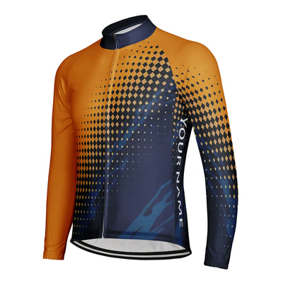 Customized Golden Diamond Dot Matrix Men's Winter Thermal Fleece Cycling Jersey Long Sleeve