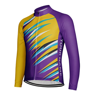 Customized Colorful Stripes Men's Winter Thermal Fleece Cycling Jersey Long Sleeve