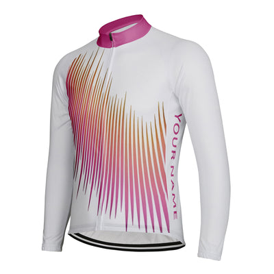 Customized Gradient Line Men's Winter Thermal Fleece Cycling Jersey Long Sleeve