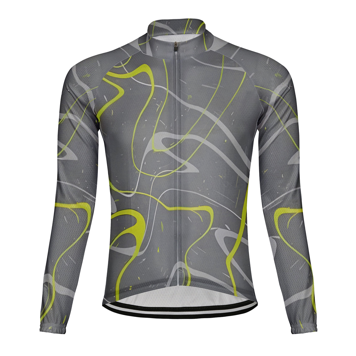 Customized Abstract Lines Men's Winter Thermal Fleece Cycling Jersey Long Sleeve