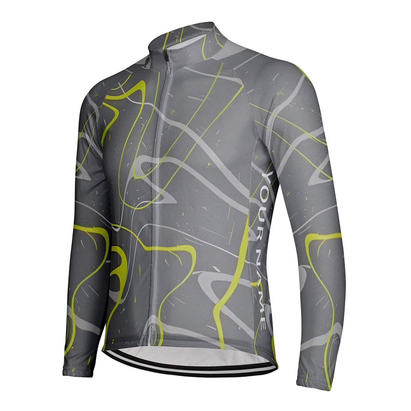 Customized Abstract Lines Men's Winter Thermal Fleece Cycling Jersey Long Sleeve